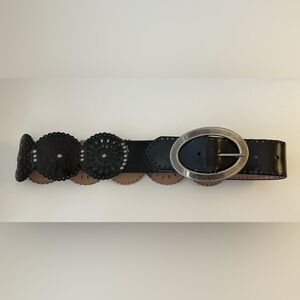 Vintage Black Leather Disk Belt Circles 38in
